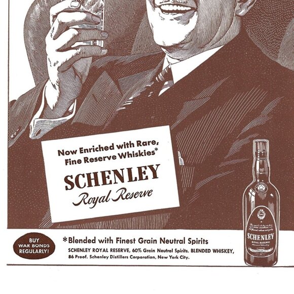 Schehley Royal Reserve Whiskies Buy War Bonds WWII 1940s Vintage Print Ad - Picture 3 of 4